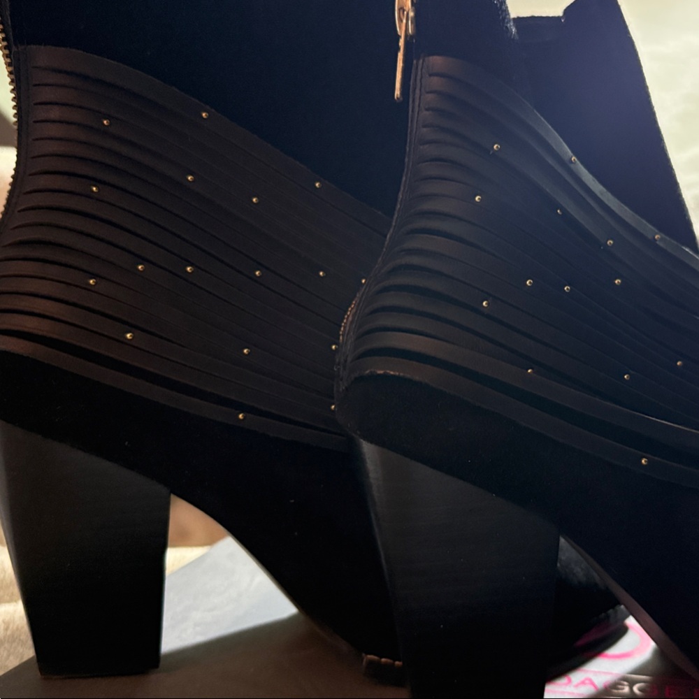 Kelsi Dagger Black Ankle Boots with Gold Accents